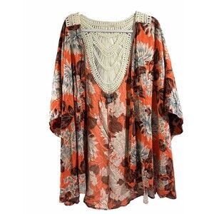 Chelsea & Theodore Kimono 3XL Floral Boho Duster Crochet Floral Flowy Lagenlook
